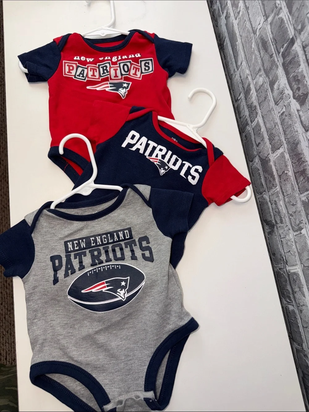 NFL New England Patriots Baby Bodysuit 3-Pack — Red, Navy, Gray